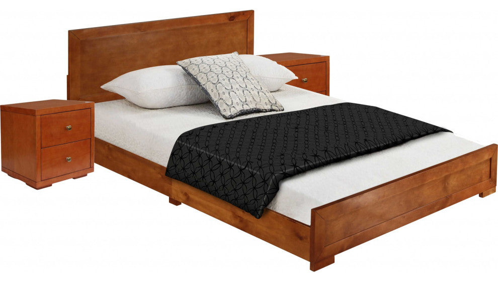 Moma Cherry Wood Platform Queen Bed With Two Nightstands