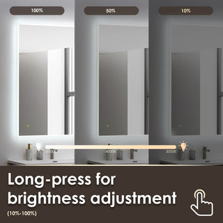 Aurora Framelesss Anti-Fog Dimmable LED Lighted Wall Mirror, No Frame, 36"