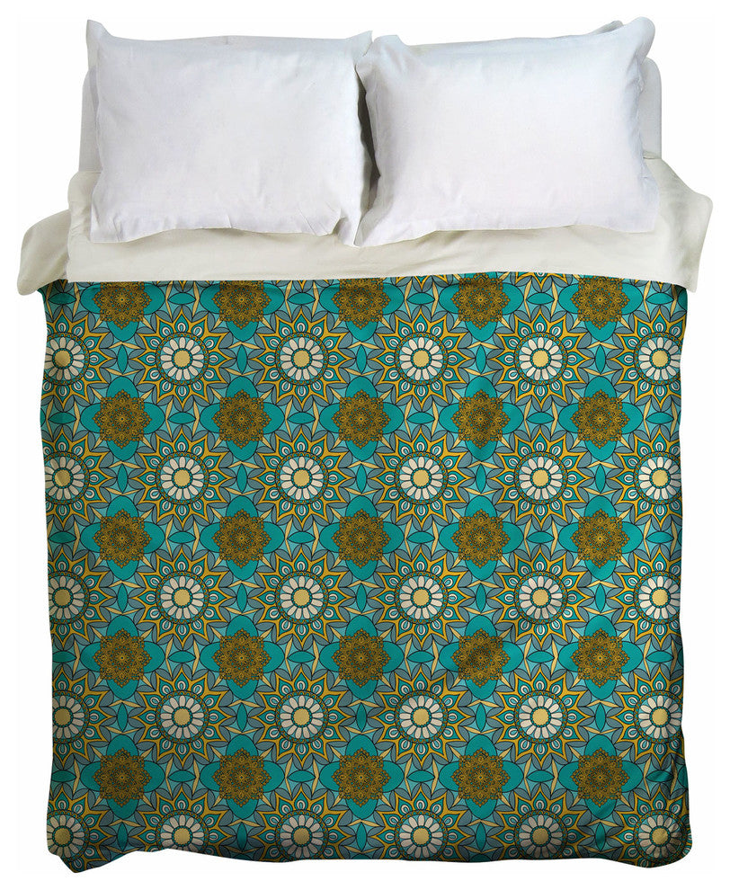 Lotus Green Boho Duvet Cover, Handcrafted Floral Duvet, UBU Republic, Queen