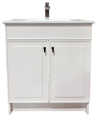 SmartFold 31" Single Sink Vanity, White With White Ceramic Top, Matte Black