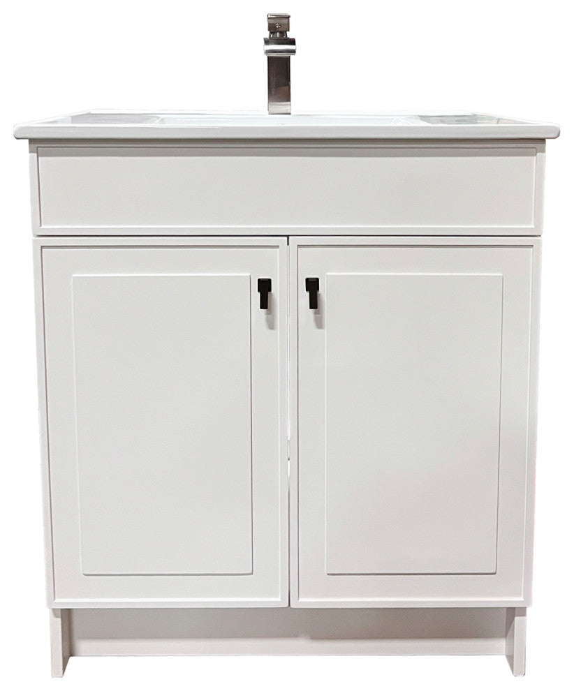 SmartFold 31" Single Sink Vanity, White With White Ceramic Top, Matte Black