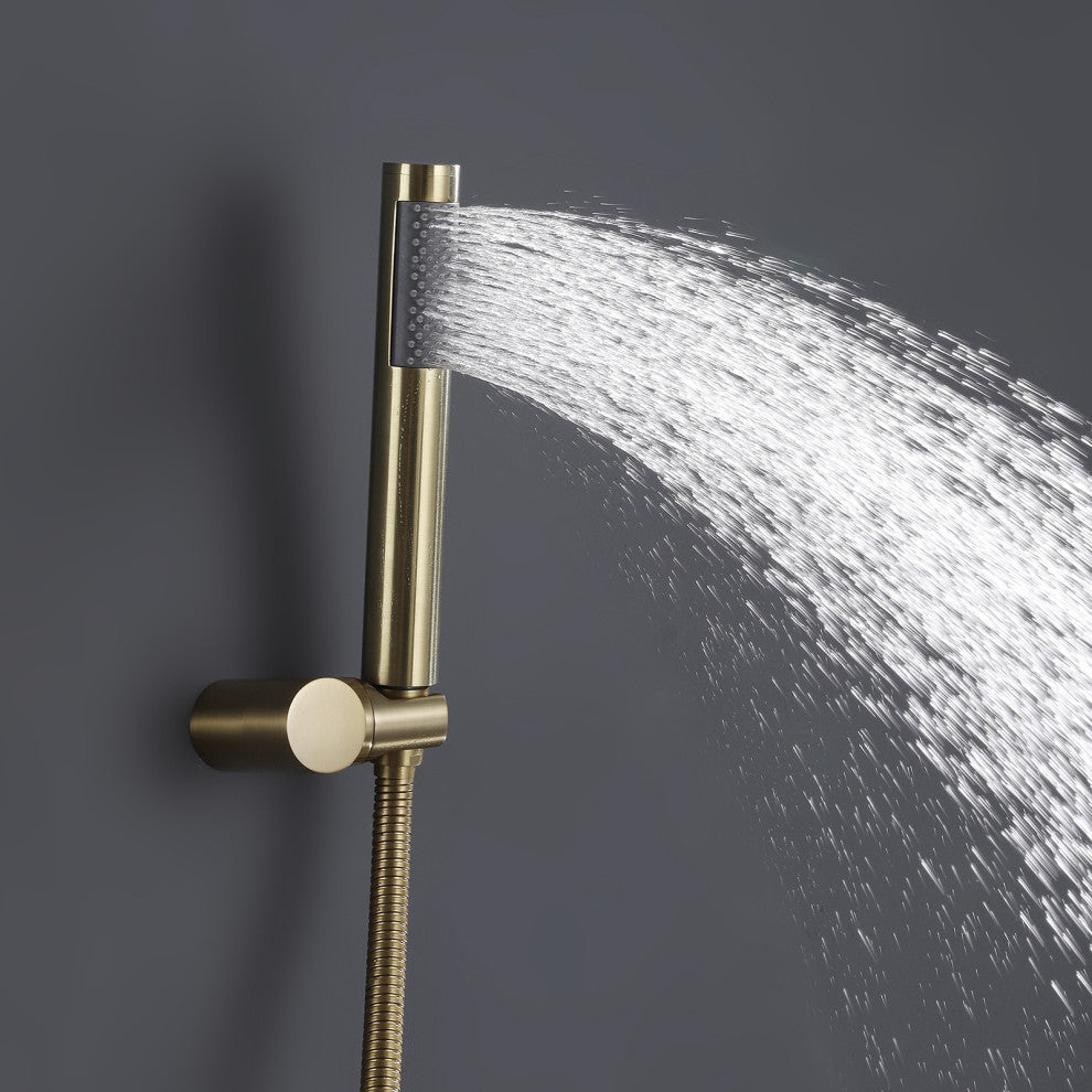 Luxury Wall Mounted Complete Shower System with Rough-in Valve, Brushed Gold
