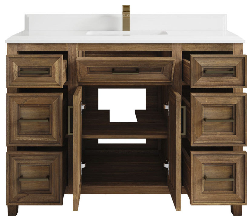 Santa Monica 48 Single Sink Bath Vanity in Graywashed Teak 1.5" White Quartz