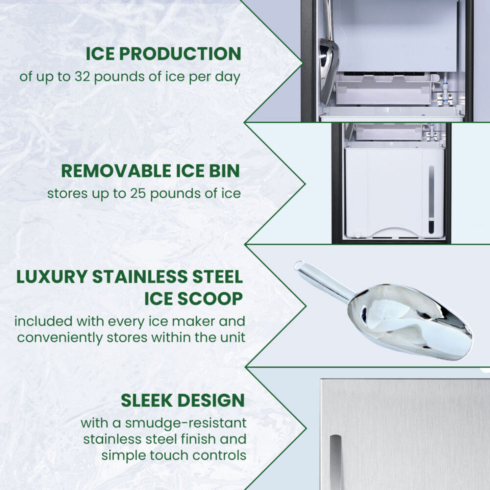 Grandeur Series 15" Stainless Steel Undercounter Ice Maker, Touch Controls