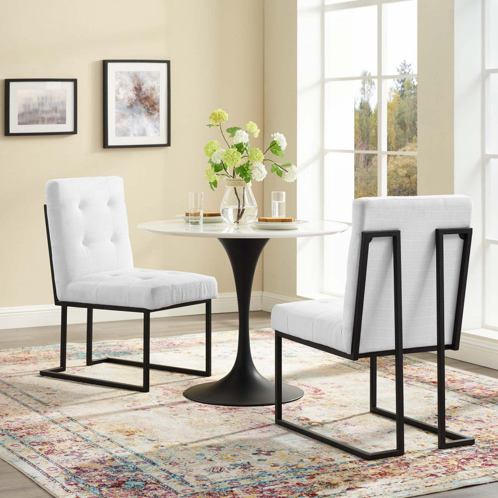 Side Dining Chair, Set of 2, Fabric, Metal, Black White, Cafe Bistro Restaurant