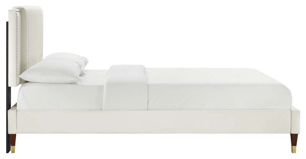 Zahra Channel Tufted Performance Velvet Twin Platform Bed, White