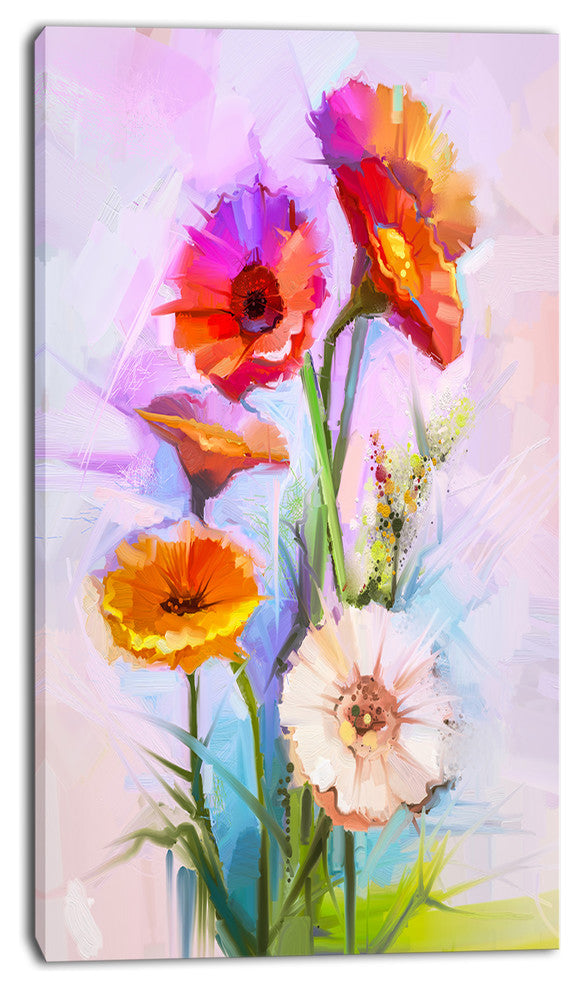 Bouquet of Red White Flowers, Large Floral Canvas Art Print, 16"x32"
