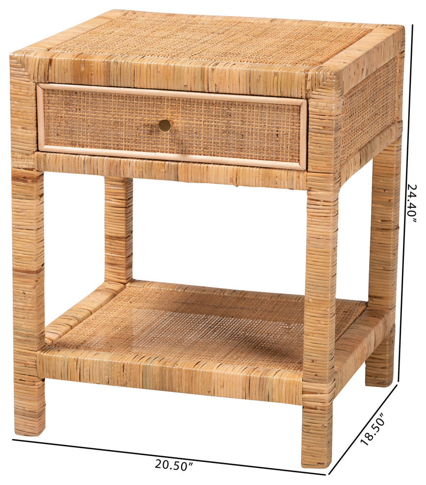 Ciana Natural Rattan & Mahogany Nightstand