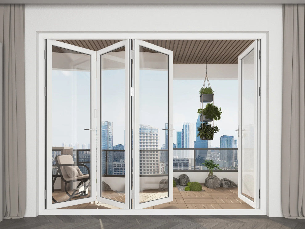 Patio Bi-Fold Door Open Left to Right 120"x80", White Color, Low E Glass