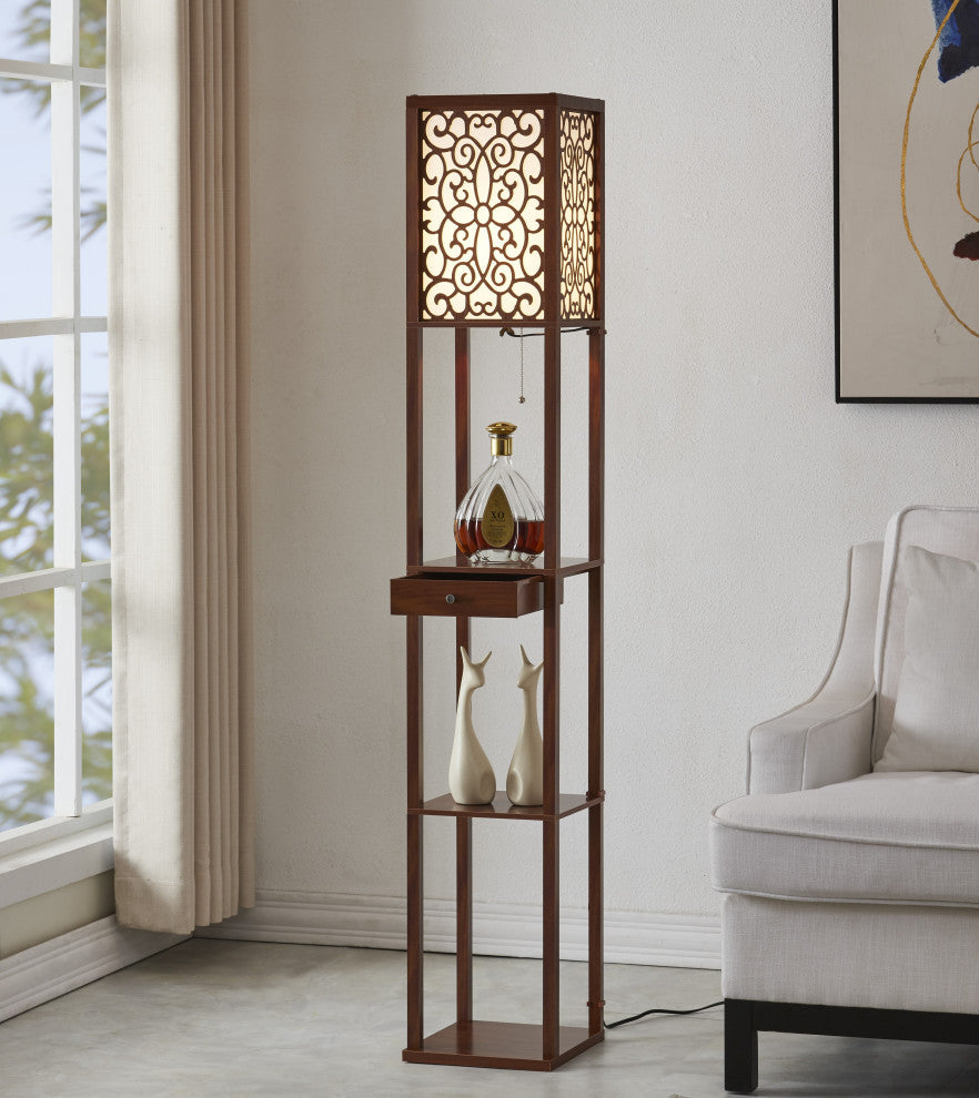 Etagere Shelf Floor lamp, 63", Dark Walnut