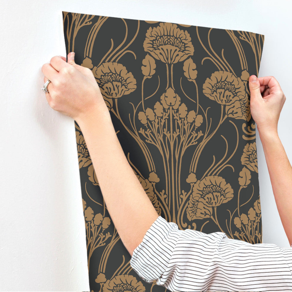 Black Nouveau Damask Wallpaper