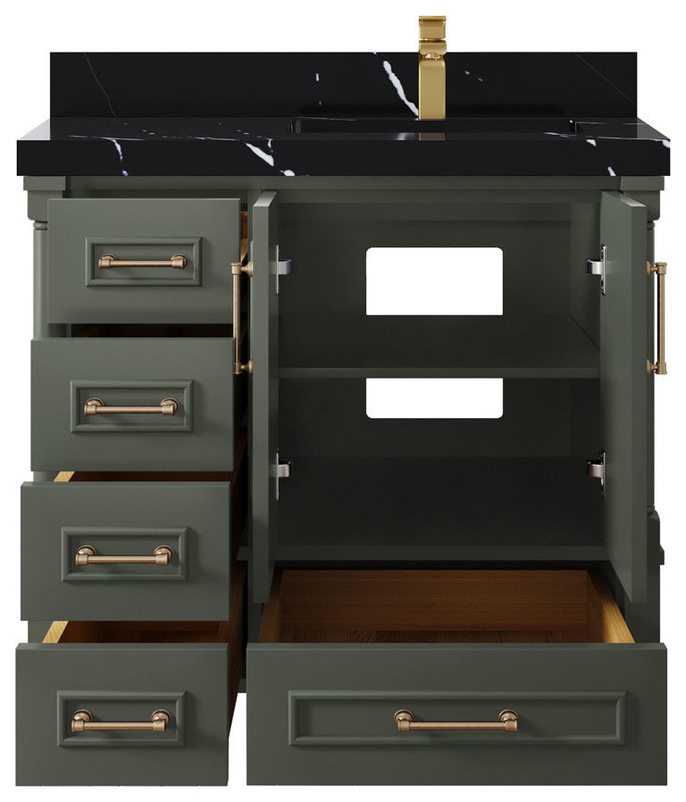 Aberdeen 36 Right Offset Bath Vanity in Pewter Green 2" Calacatta Black