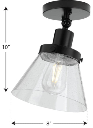 Hinton 1-Light Seeded Glass Industrial Flush Mount Ceiling Light, Matte Black