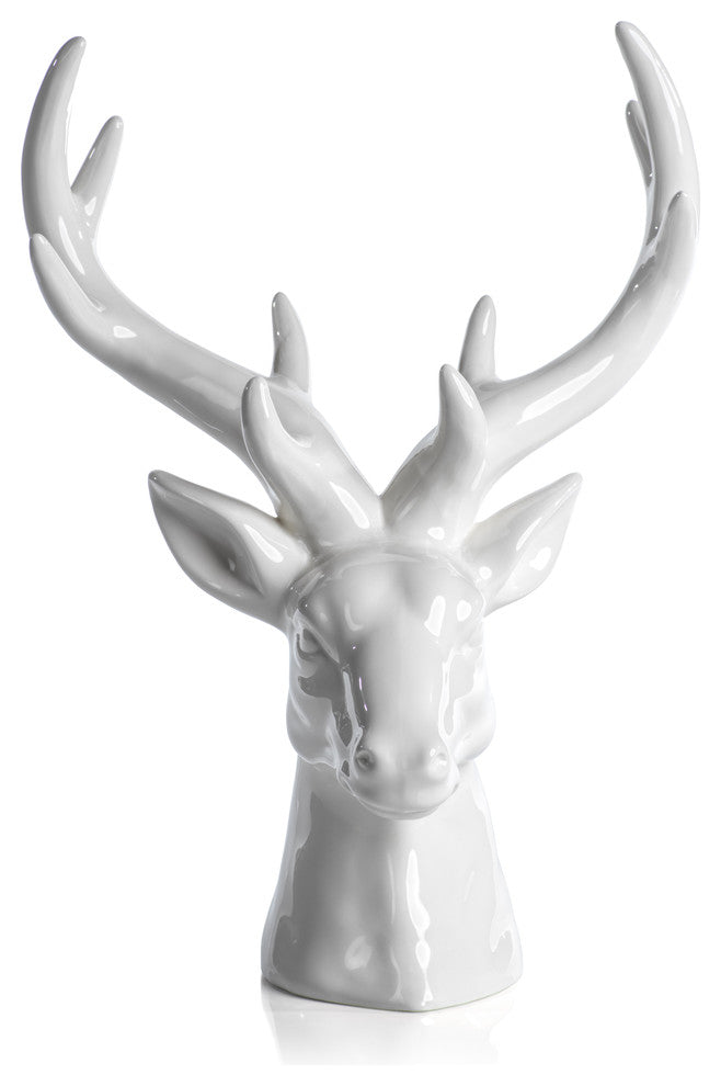 White Ceramic Stag Head Figurine Statue