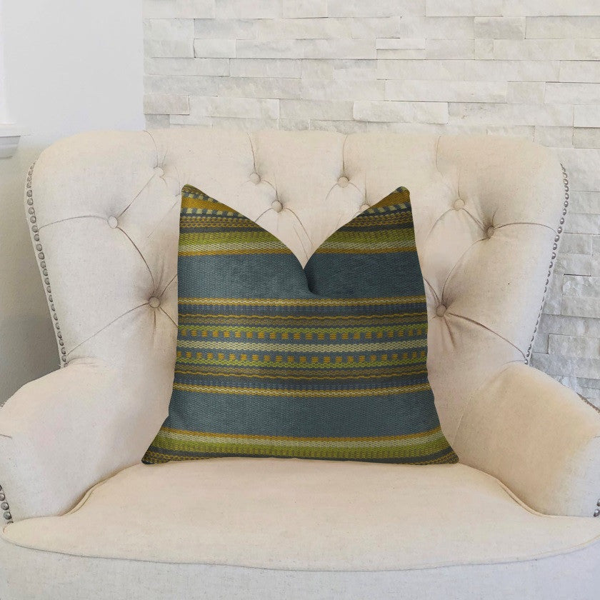 Plutus Chic Stripe Indigo Handmade Pillow, (Double sided  16" x 16")