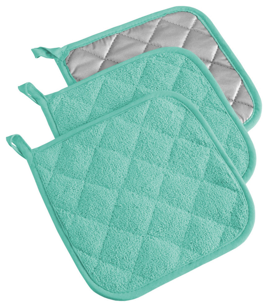 DII Aqua Terry Potholder, Set of 3