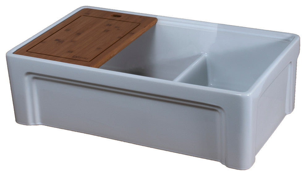 Tosca Reversible Farmhouse 60/40 Double Sink, Cutting-Board, Grid, Strainer, 33"