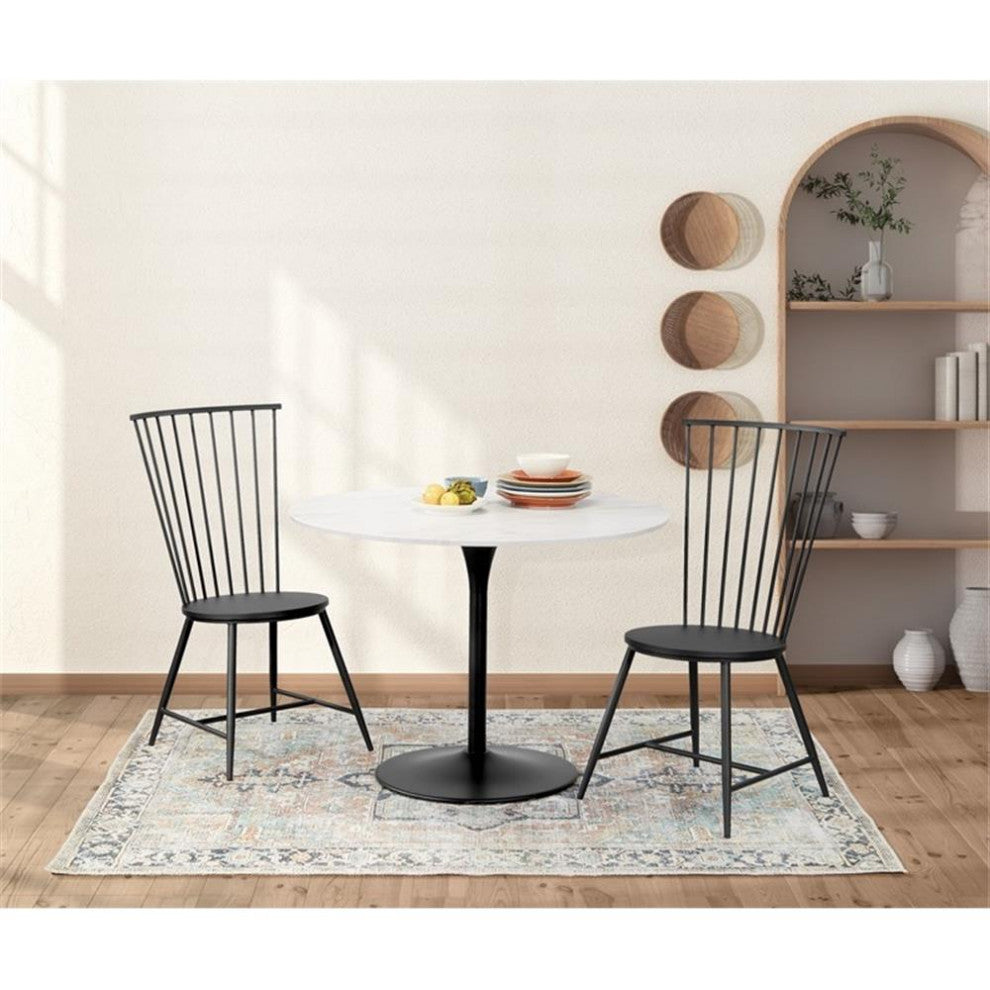 Flower Dining Table with White Faux Marble Top and Black Base