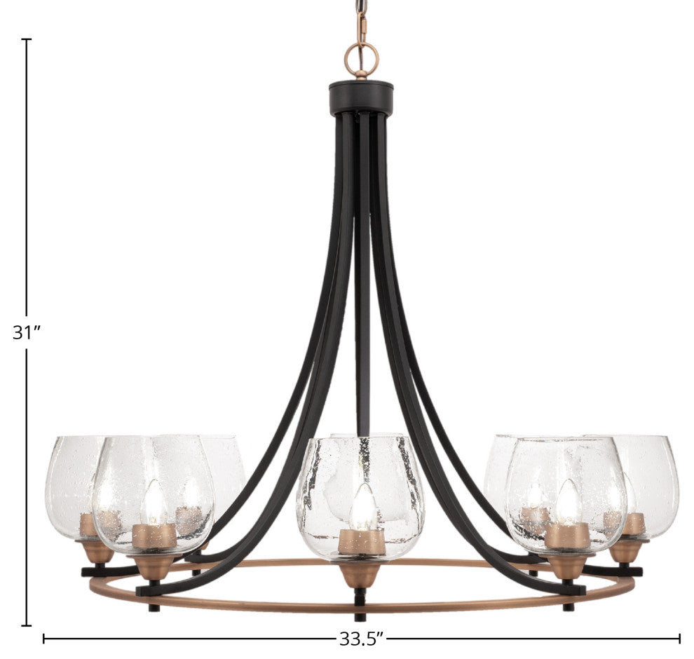 Paramount 8-Light Chandelier, Matte Black & Brass, 6" Clear Bubble Glass