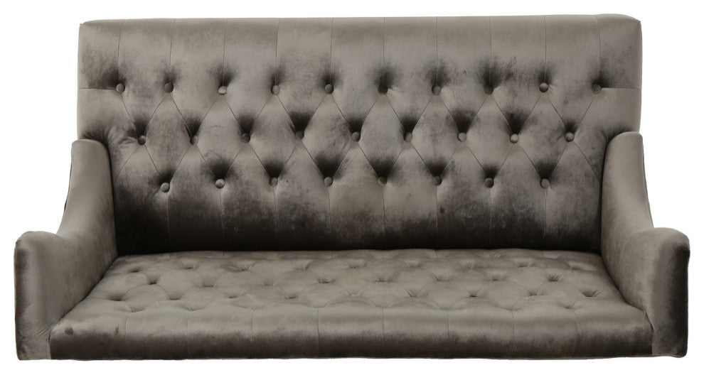 GDF Studio Leona Traditional High Back Tufted Winged Fabric Loveseat, Gray