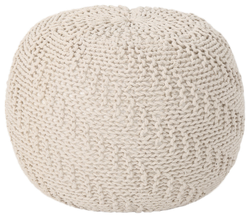 GDF Studio Austin Knitted Cotton Pouf, Beige
