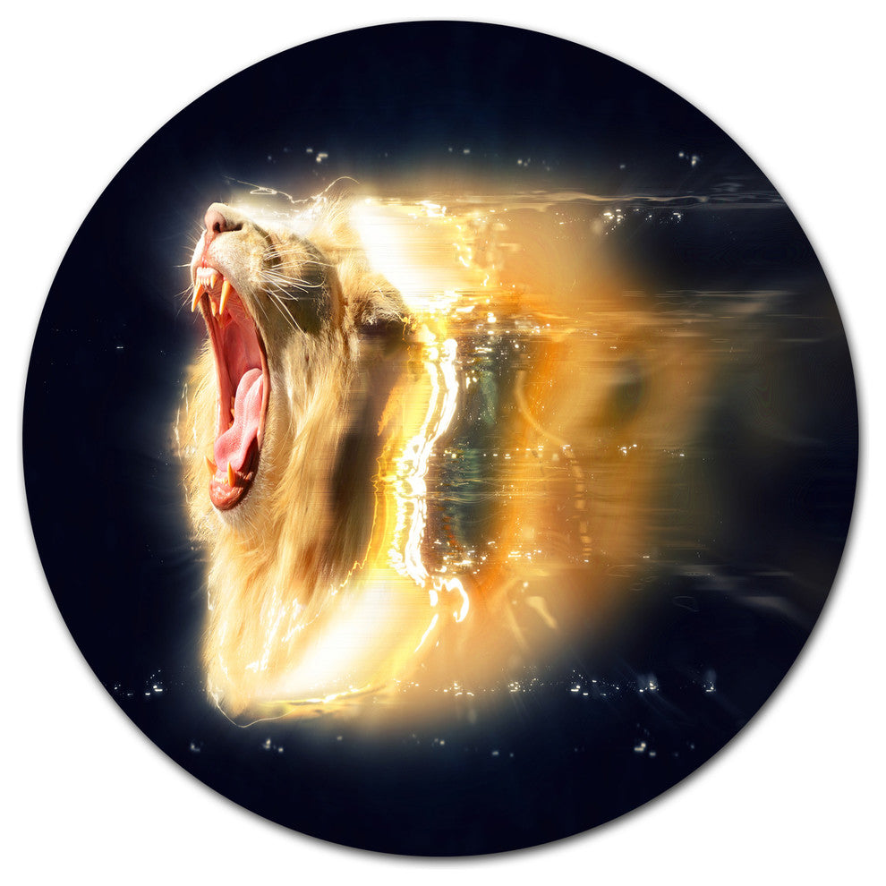 White Lion With Open Jaws, Animal Round Wall Art, 36"