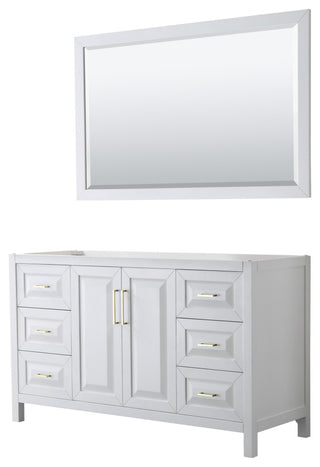 60" Single Bath Vanity, White, No Countertop, 58" Mirror, Gold Trim
