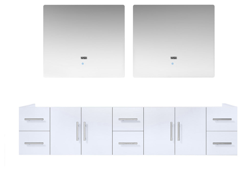 Geneva Transitional Glossy White 84" Double Vanity with 36" Led Mirrors, no Top