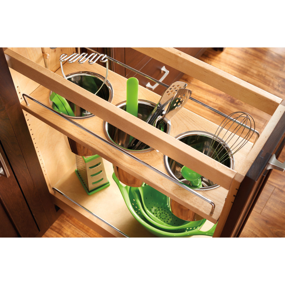 Wood Base Cabinet Utility Pull Out Organizer With Soft Close, 8.75"