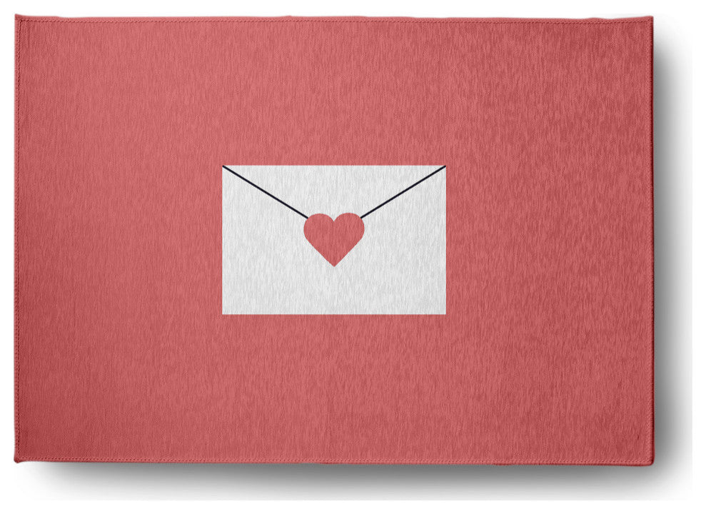 Love Letter Valentines Chenille Rug, Coral, 5'x7'