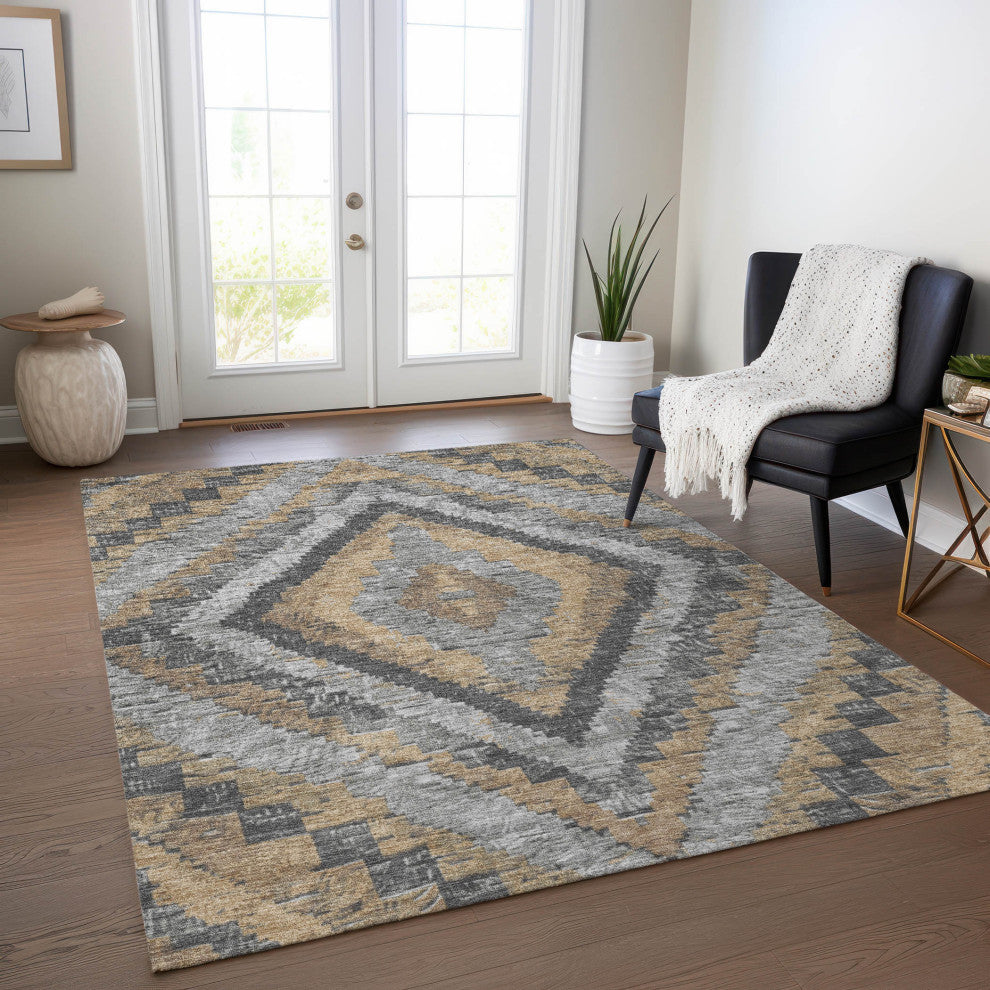 Machine Washable Indoor/Outdoor Chantille ACN1890 Khaki 9' x 12' Rug
