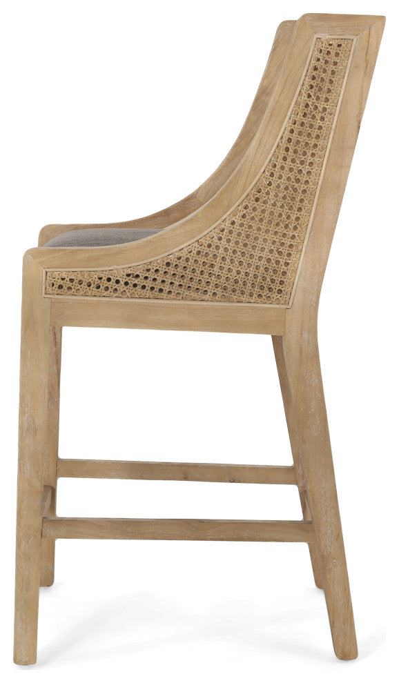 Deville Fabric Upholstered Wood and Cane 25.5 inch Counter Stools, Set of 2, Charcoal