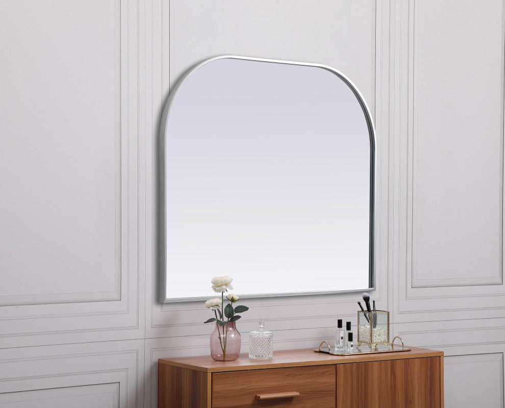 Metal Frame Arch Mirror 36X30 Inch, Silver
