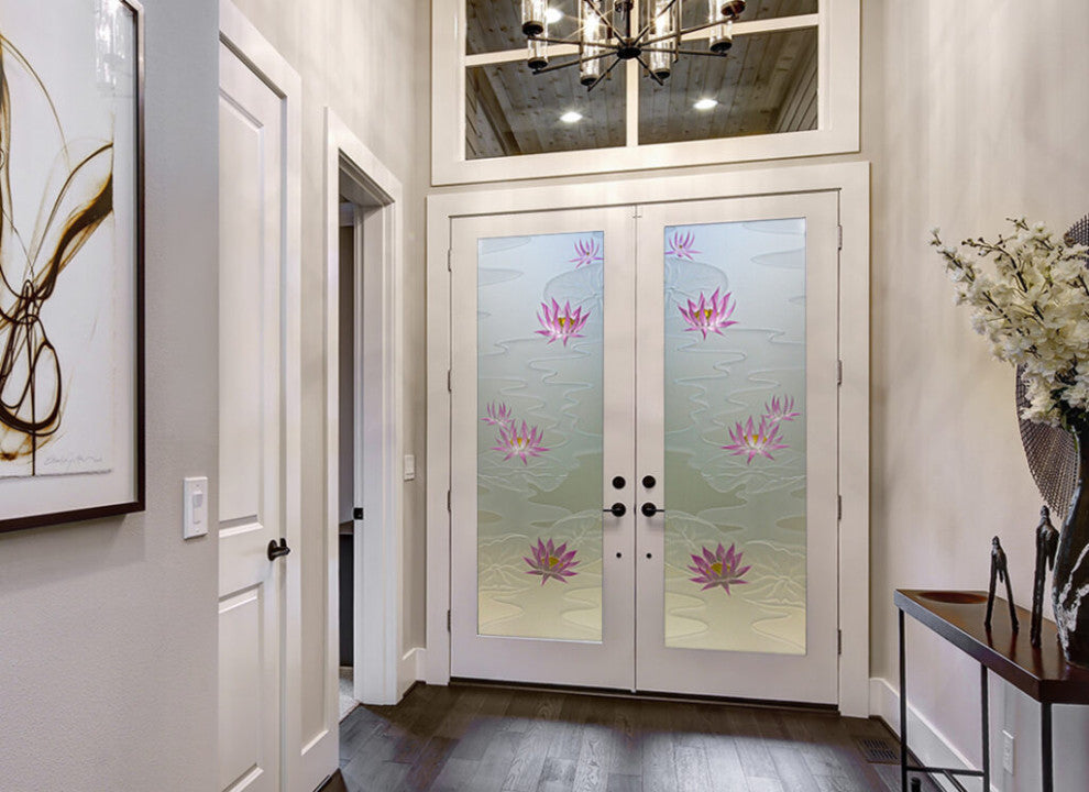 Interior Prehung Door or Interior Slab Door - Lily Pads & Lotus - Primed -...