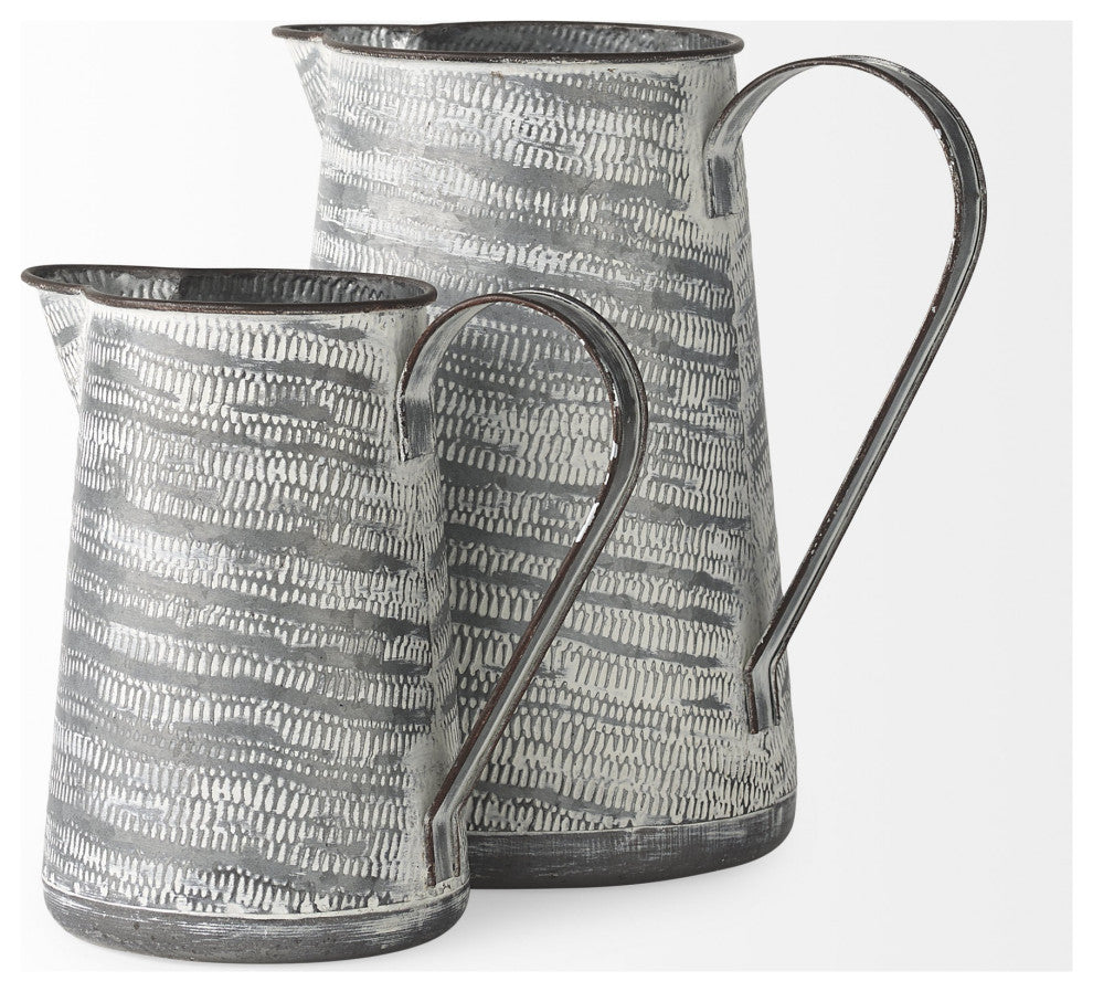 Gray and White Patterned Metal Jug