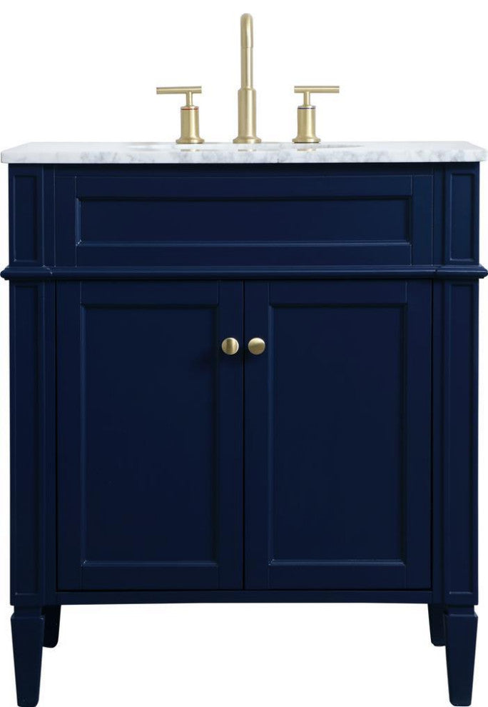 Elegant 30" Blue Vanity With Marble Top