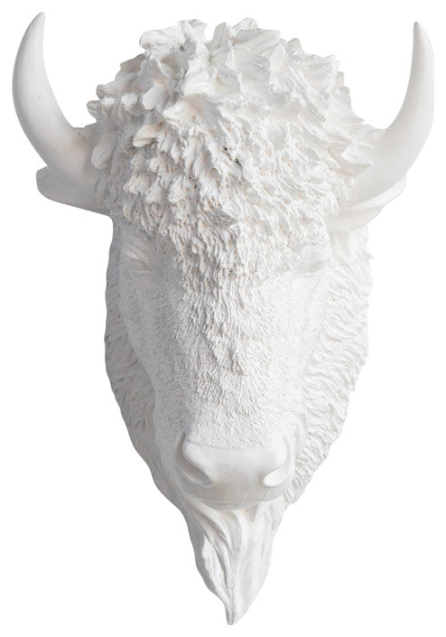 Faux Taxidermy Bison Head Wall Mount, White