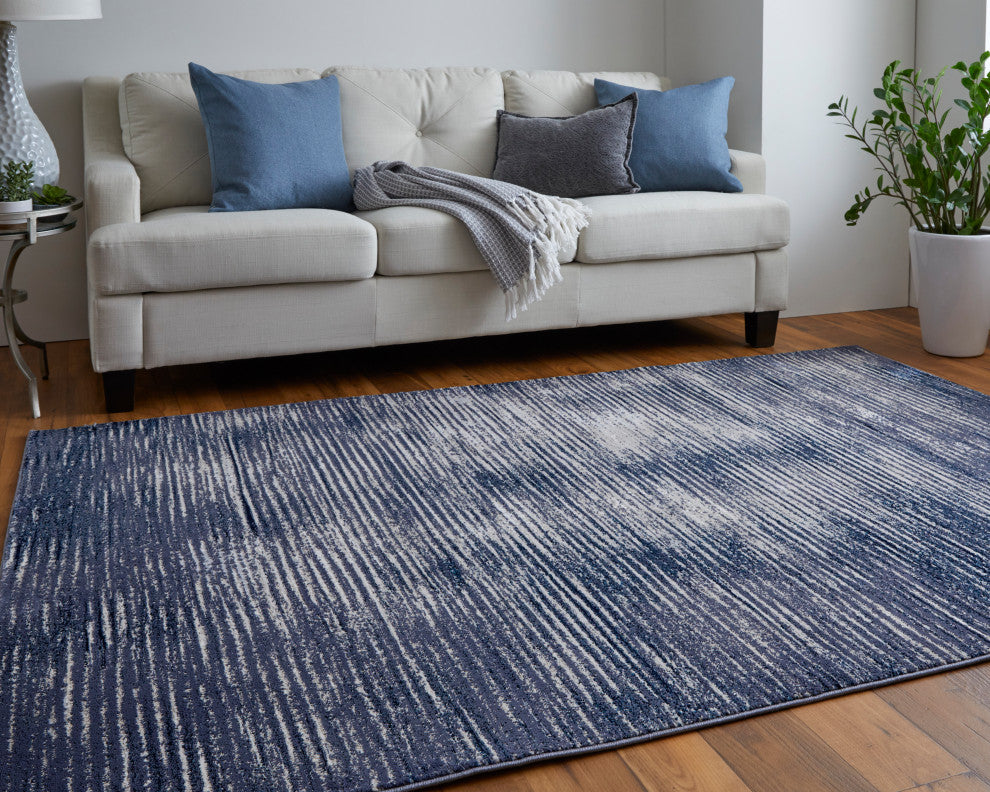 Weave & Wander Armada Minimal Navy Blue/Blue Rug, 5'x8'