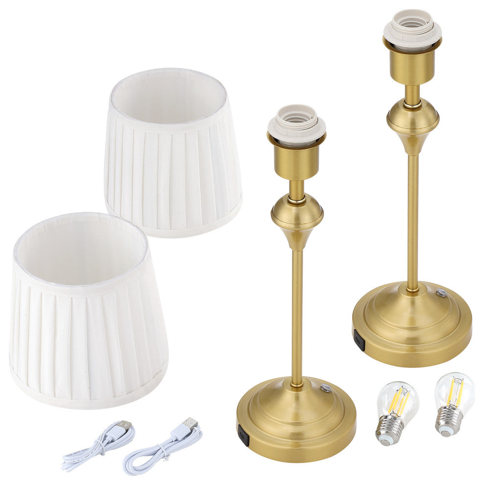 18" Brass Rechargeable Touch Table Lamp Set of 2