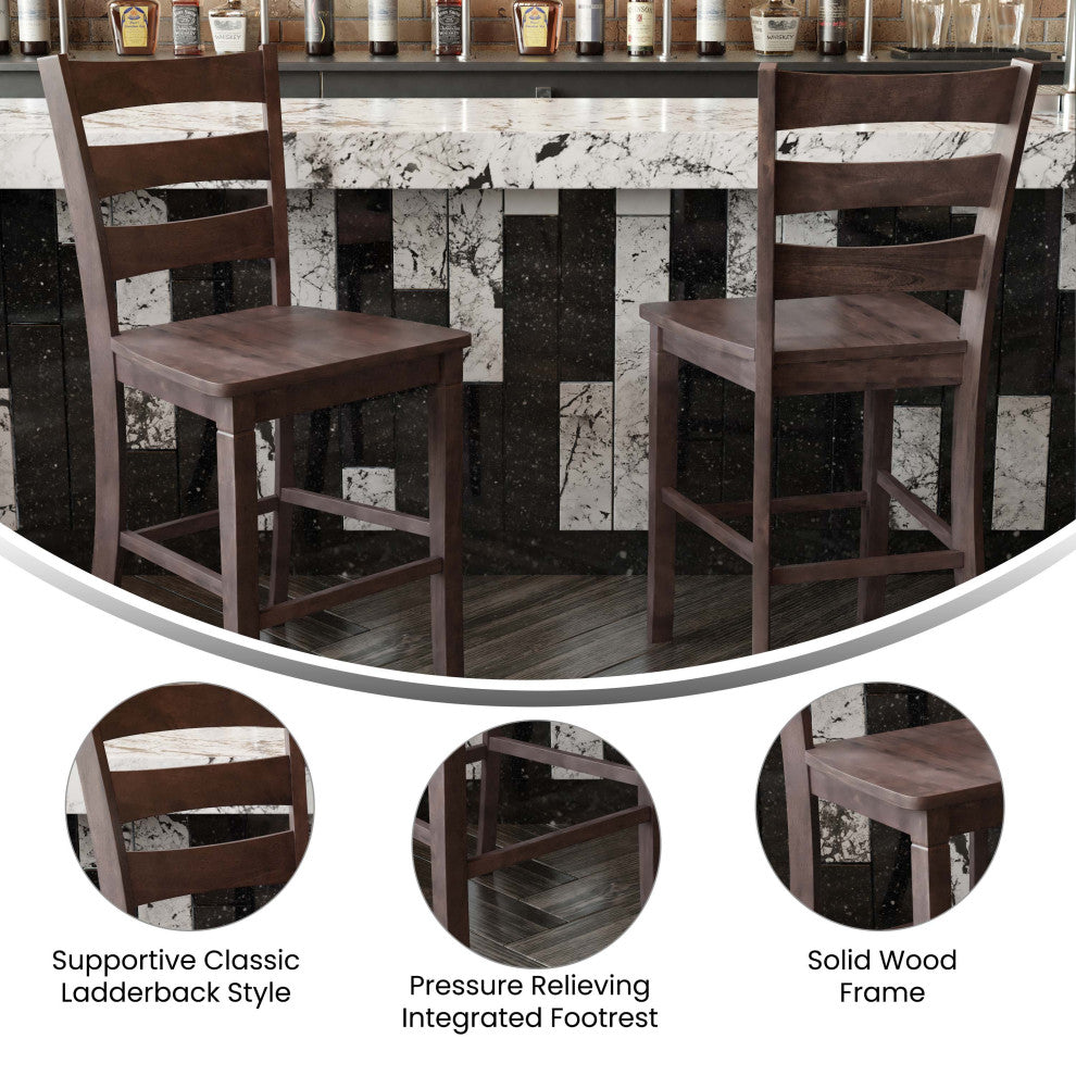Set of 2 24" High Ladderback Counter Height Barstool, Gray Wash Walnut