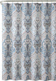Calais Blue Brown White Damask Dobby Fabric Shower Curtain