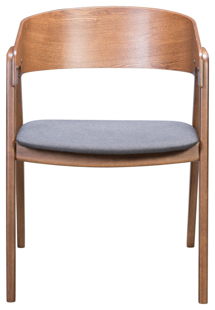 Set of Two Walnut and Dark Gray Modern Retro Dining Armchairs