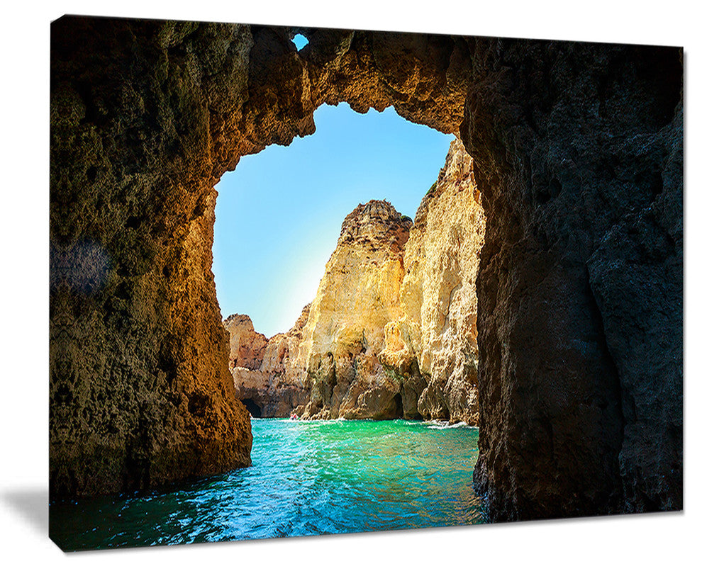 "Sea Through Rocky Cave Portugal" Seashore Wall Art, 20"x12"
