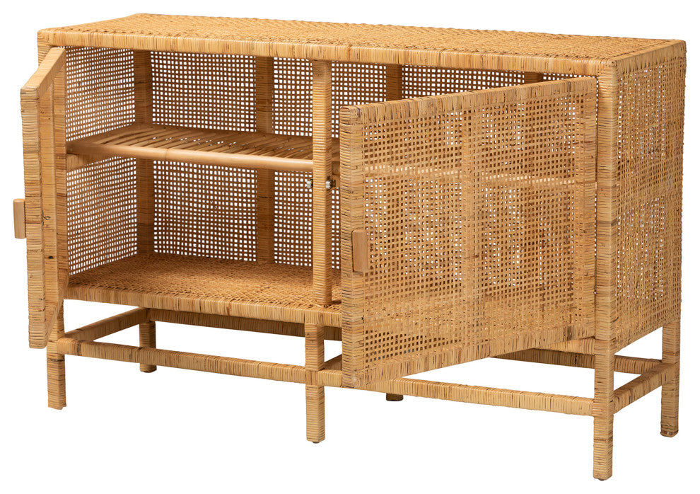 Merleen Natural Brown Rattan Cabinet, 2-Shelf