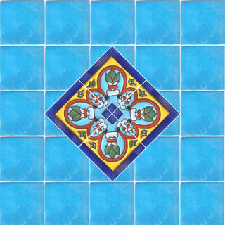 4.2x4.2 9 pcs Corner Aqua Raised Talavera Mexican Tile