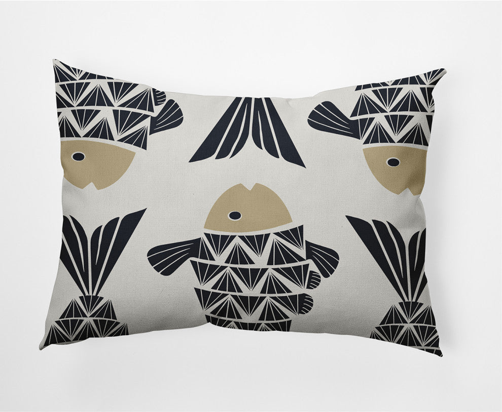 14x20" Big Fish Nautical Decorative Indoor Pillow, Taupe