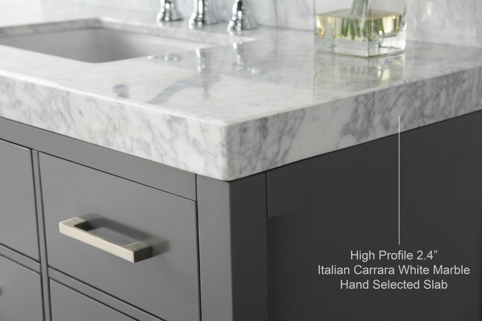 Elizabeth Bath Vanity, Sapphire Gray, 60", Brushed Nickel Hardware, No Mirror