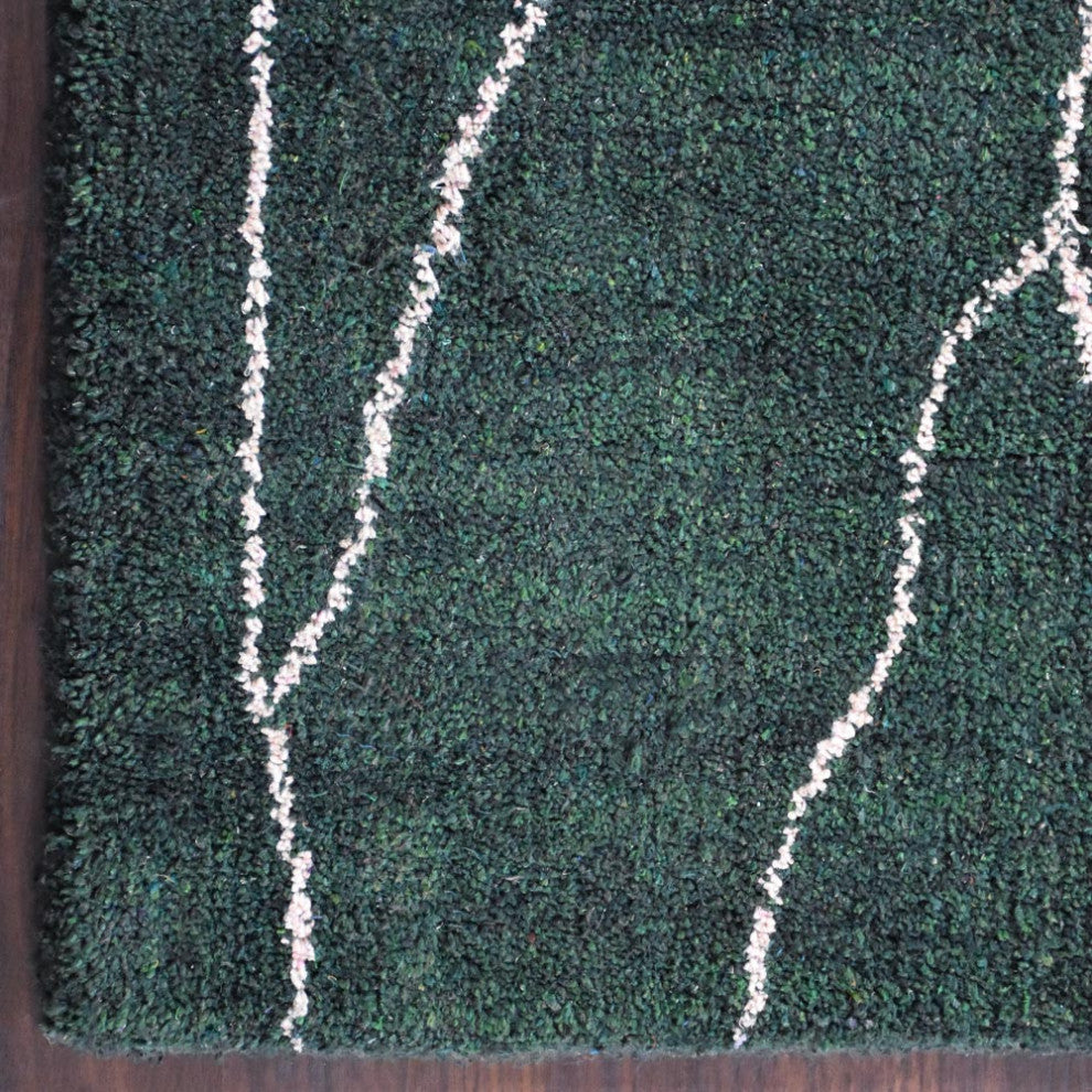 HAND KNOTTED LOOM SILK AREA RUGS-6'x9',Rectangle,Dark Green White,Contemporary