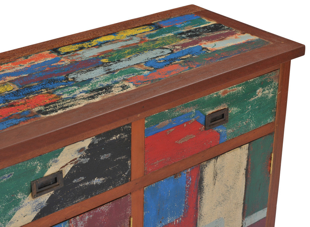 Buffet with 3 Doors and 3 Drawers Made from Recycled Teak Wood Boats, 63" Wide