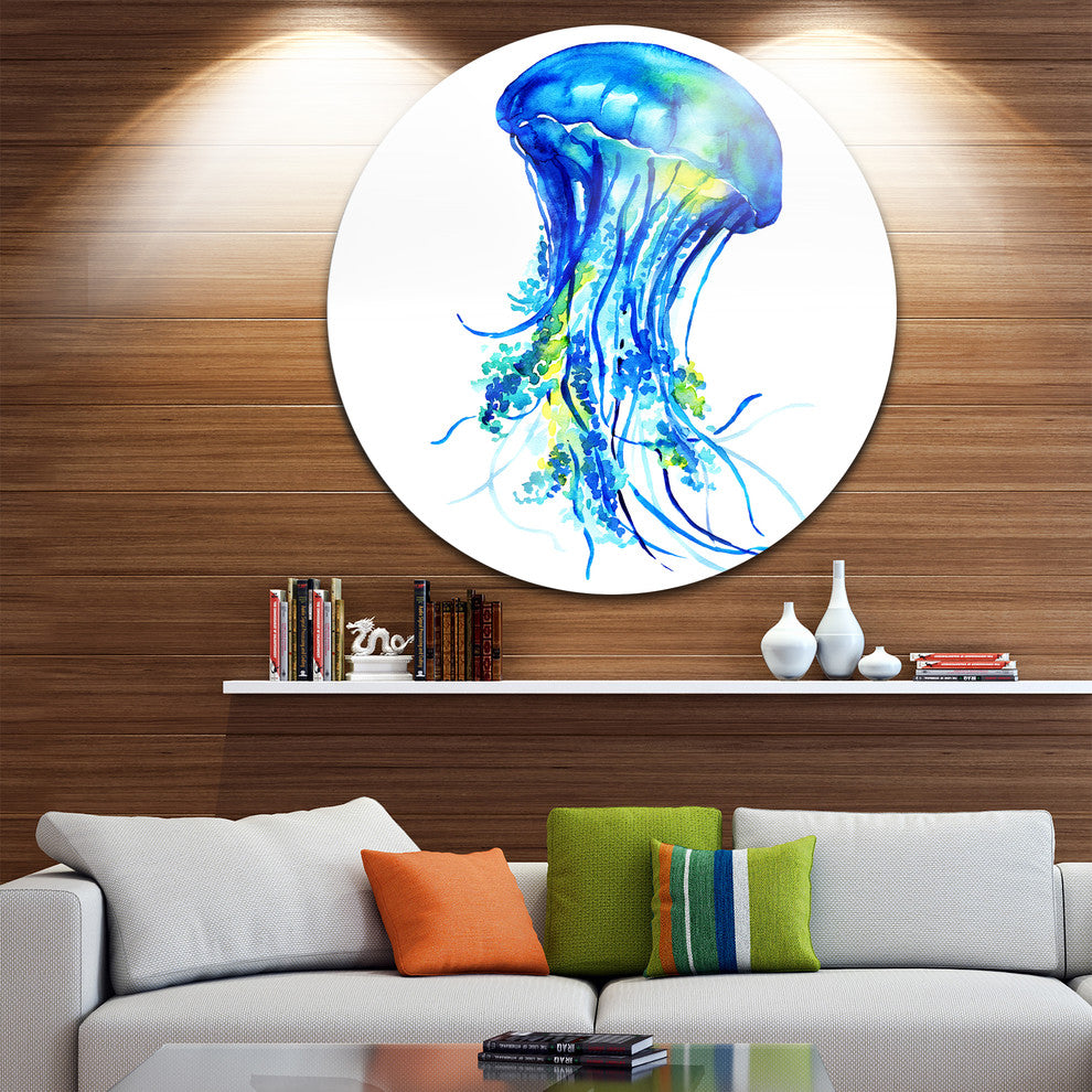 Ocean Water Jellyfish, Animal Digital Art Disc Metal Wall Art, 23"
